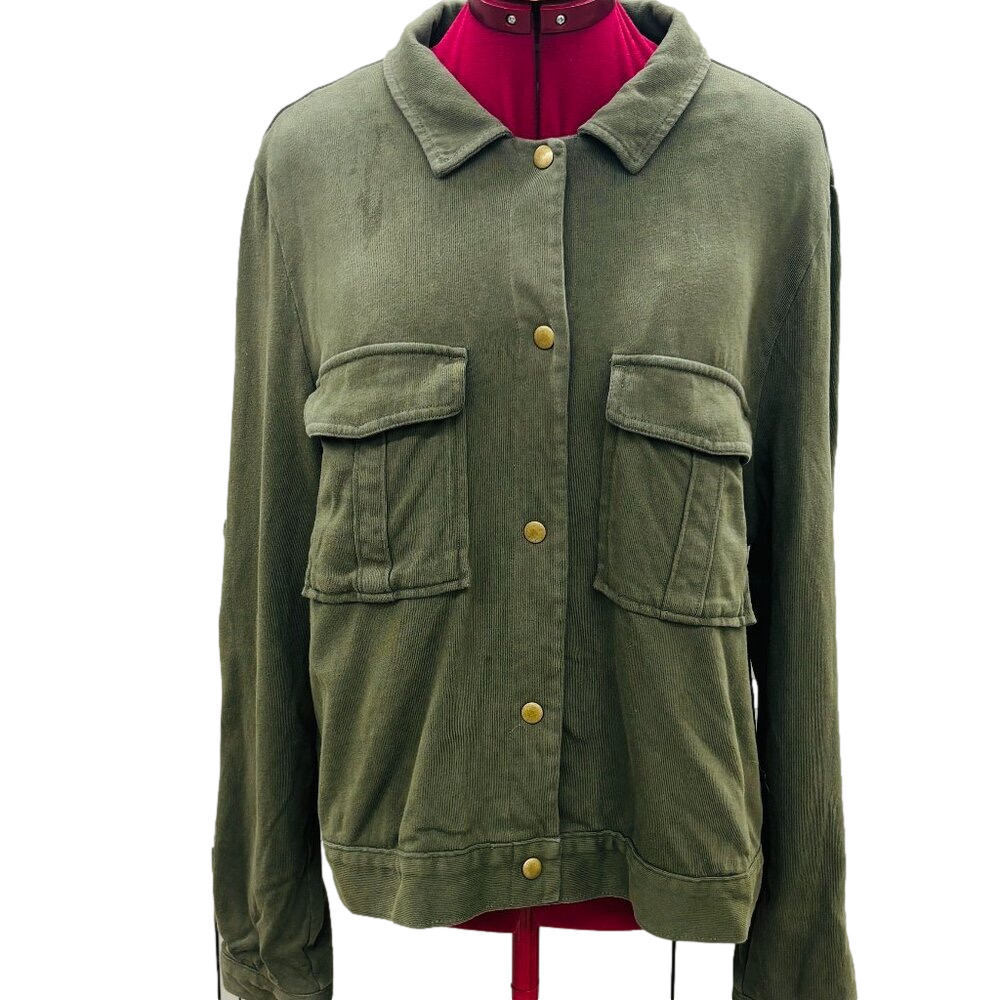 Old Navy Soft Lined Utility Shirt/Jacket Army Green Snap Closures Pockets sz XL